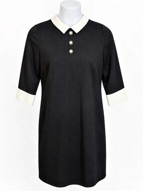 Wallis Petite Black & White Peter Pan Collar Shift Dress Size US 10